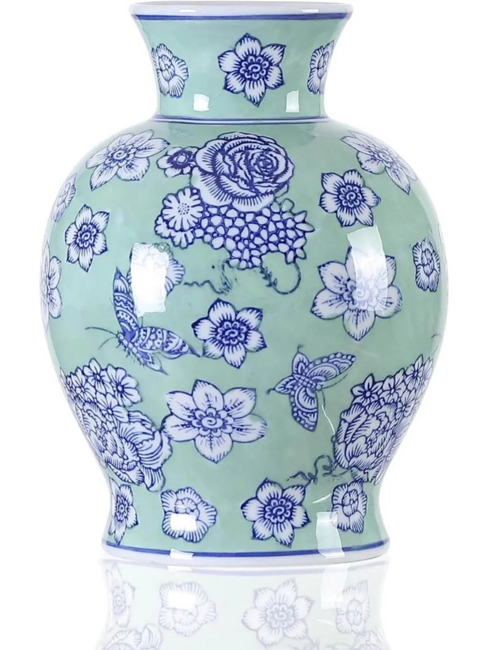 Large Vintage Floral Ceramic Vase - Rustic Chinoiserie Home Décor, Centerpiece